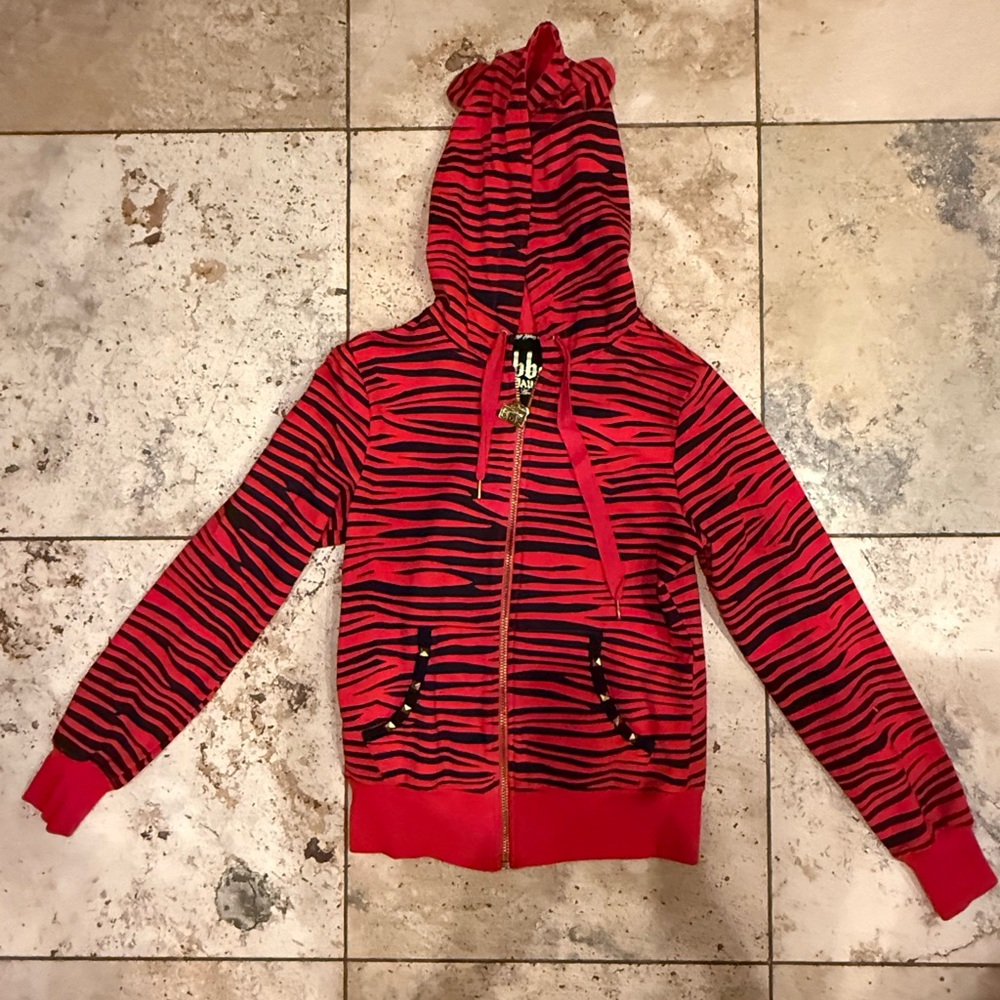 THE ABBEY DAWN EPIC RED STUDDED ZEBRA STEREO HOODIE. Rare. Iconic. Sz L. Emo - Picture 12 of 12